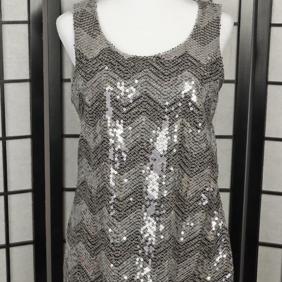 Coldwater Creek Sequins Tank Top, Silver & Gray, S - Picture 1 of 5